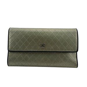 Chanel Quilted Wallet Leather Silver